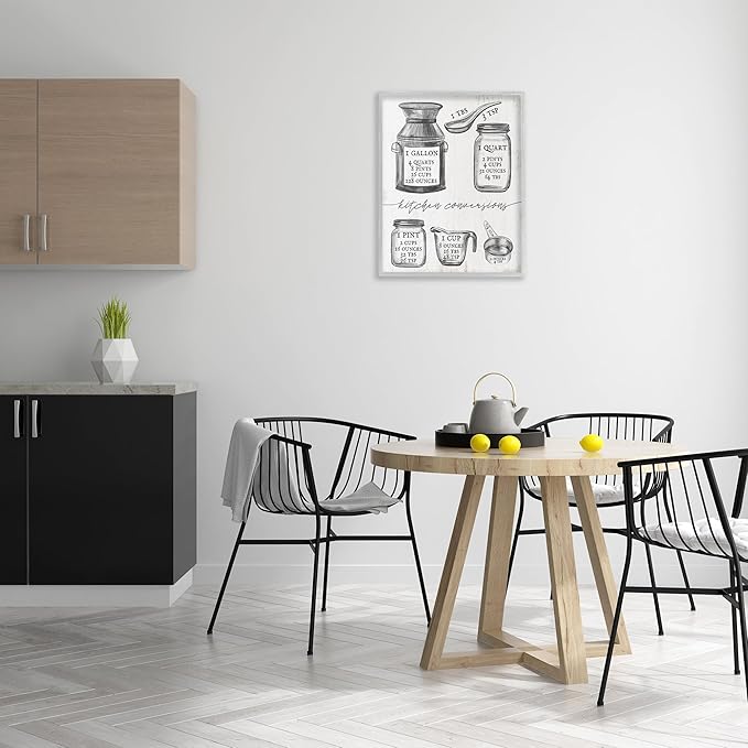Stupell Industries Kitchen Conversion Chart Neutral Grey Word Drawing, Design by Artist Daphne Polselli Wall Art, 24x30, Off- White