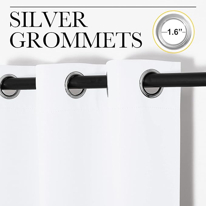 NICETOWN White Samll Window Blackout Curtain Panels, Set of 2, 42 inches x 78 inches, 50% Light Blocking Curtains for Bedroom & Dining Room Window