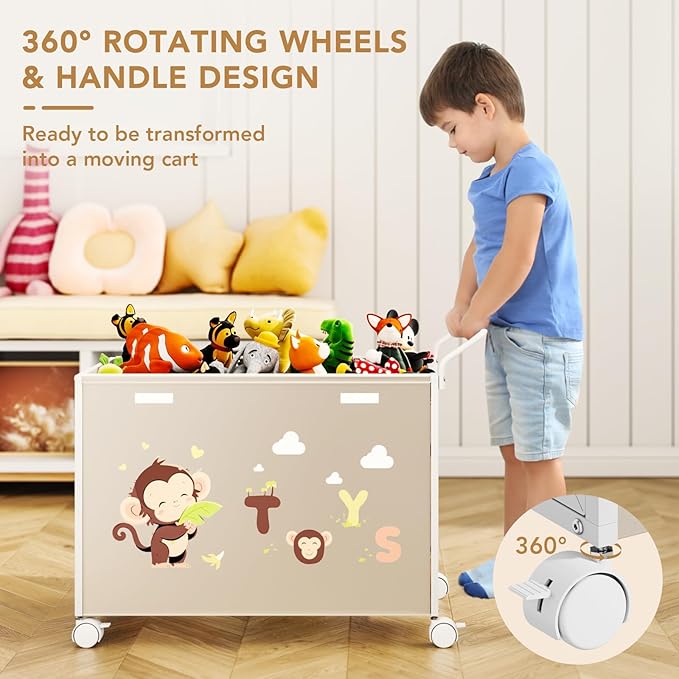 Toy Box Toy Storage - 72L Kids Toy Organizer with Wheels Toy Chest Storage Bins with Lids, Toy Boxes for Girls Boys, Stuffed Animals, Clothes, Bedroom, Living Room (beige)