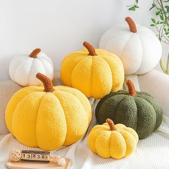 Pumpkin Pillow - Halloween Pumpkin Throw Pillow White 3D Simulated Pumpkin Pillows Fleece Stuffed Pumpkins Decoration for Thanksgiving Halloween Bedroom Fall Decorative (White, 9 inch)