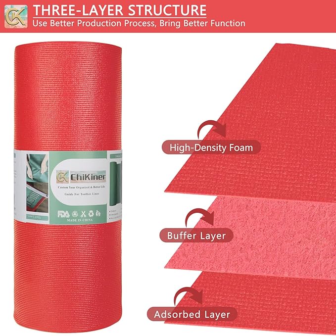 Foam Toolbox Liner Shelf Liner, Thickened Durable Pad Tool Box Mat for Protecting Your Tools, Work Surfaces, Garage, Chest -Red 3mm Thickness, 18 inch*24 ft