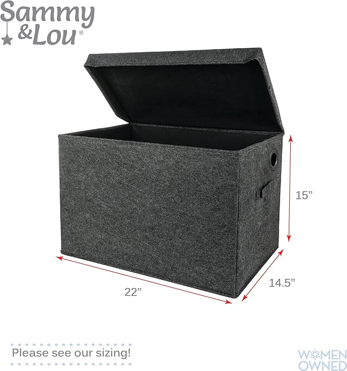 Sammy & Lou Collapsible Felt Soft Toy Box Toy Chest for Toddlers Toy Storage Organizer with Handles and Hinged Lid, 22 x 14.5 x 15 inches, Charcoal Gray