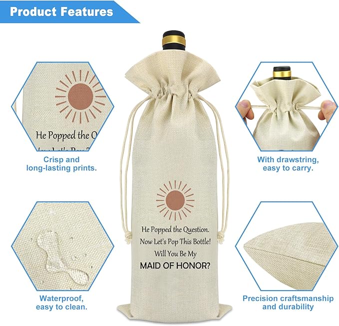 Maid of Honor Proposal Gifts Bridesmaid Gift from Bride Engagement Wine Bag Gift for Women Wedding Day Bridal Party Bachelorette Gifts for Bridesmaids Matron of Honor Friend Sister Wine Bottle Bag