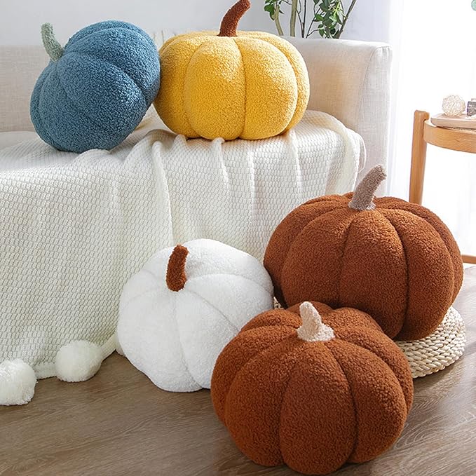 Pumpkin Pillow - Halloween Pumpkin Throw Pillow White 3D Simulated Pumpkin Pillows Fleece Stuffed Pumpkins Decoration for Thanksgiving Halloween Bedroom Fall Decorative (White, 11 inch)
