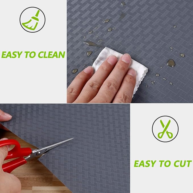 HooTown Shelf Liner Kitchen Cabinet Drawer Mats 11.8 Inch Wide x 157.5 Inch Long, Non Adhesive EVA Plastic Washable Waterproof Protective Pad for Pantry Closet, Cupboard, Grey