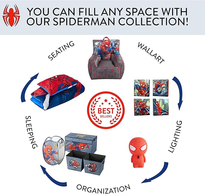 Idea Nuova Spiderman Pop Up Hamper with Durable Carry Handles, 21'' H x 13.5'' W X 13.5'' L