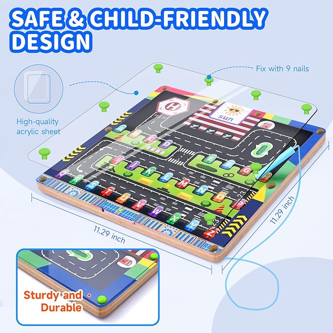 Magnetic Color and Number Maze, Magnetic Alphabet Maze, Magnet Maze Board,Montessori Toys for 3 Year Old,Fine Motor Skills Toys for Toddlers Kids Boys Girls 3 4 5 Years Old Gift (Light Green)