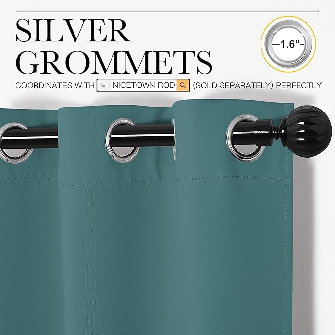 NICETOWN Patio Glass Door Panels - Blackout Curtains for Bedroom/Living Room, Privacy Panel Drapes for Dining Room and Guest Room (Sea Teal, 42 inches Wide x 90 inches Long, 1 Pair)