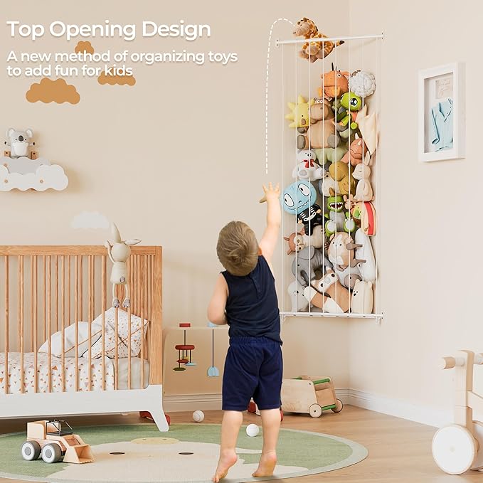 GRANNY SAYS Stuffed Animal Storage, Corner Stuffed Animal Holder for Toy Storage, Large Adjustable Length Stuff Animal Organizer, Kids Toy Shelf Organizer for Bedroom Nursery Playroom, Grey
