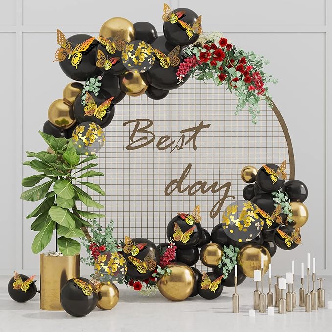 SAOROPEB 3D Butterfly Wall Decor 48 Pcs 4 Styles 3 Sizes-Butterfly Birthday Decorations&Butterfly Party Decorations&Butterfly Cake Decorations-Removable Gold Butterfly Decorations (Laser Gold)