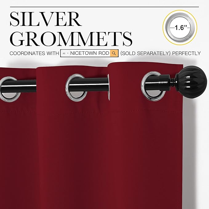 NICETOWN Burgundy Red Blackout Draperies Curtains - Pair of Grommet Top Thermal Insulated Blackout Decorative Curtains for Thanksgiving Day & Christmas Decor(55 inches Wide by 96 inches Long)