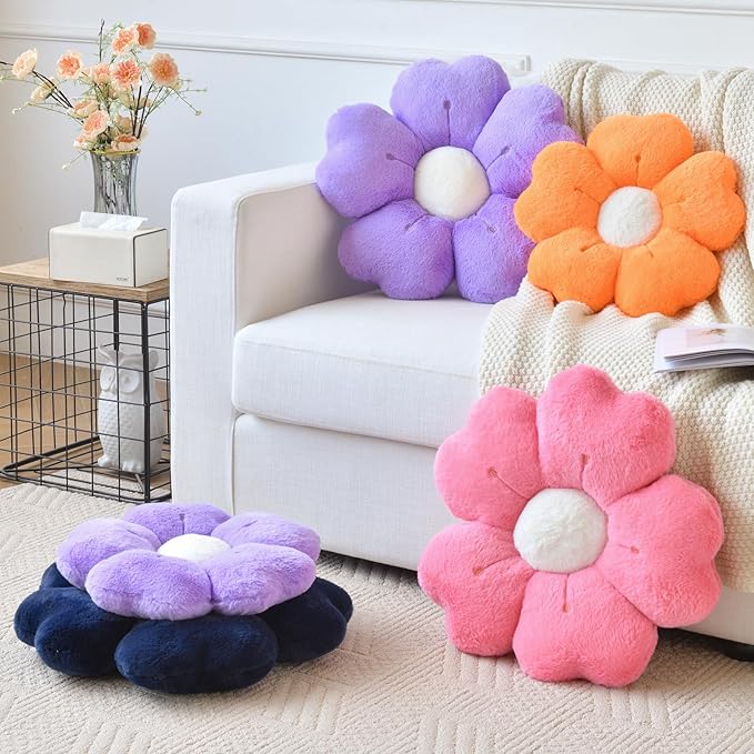 Flower Pillow, Flower Shaped Pillow Decorative Throw Pillows for Bed Couch, Cute Daisy Pillow Dorm Decor Floor Seating Cushion (Hot Pink, 19.6 Inches)