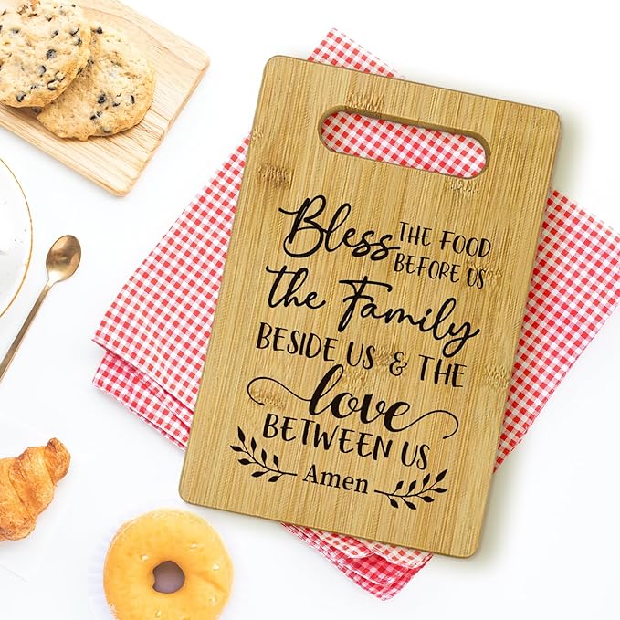 Bless the Food Before Us Cutting Boards for Kitchen, House Warming Gifts, Christian Religious Bamboo Cutting Board, Christian Decorative Cutting Boards for Kitchen, Bible Verse Gifts for Women