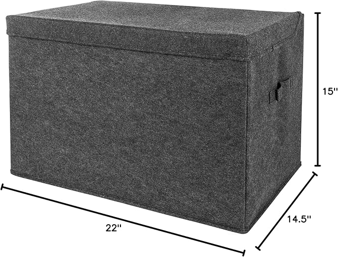 Sammy & Lou Collapsible Felt Soft Toy Box Toy Chest for Toddlers Toy Storage Organizer with Handles and Hinged Lid, 22 x 14.5 x 15 inches, Charcoal Gray