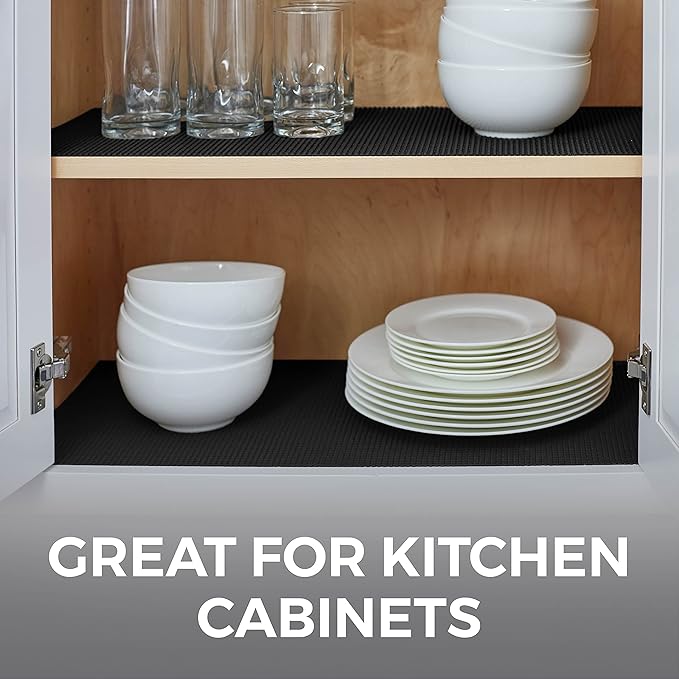HOME GENIE Drawer Shelf and Cabinet Liner, Durable with Strong Grip, 17.5 Inch x 20 FT, Non Adhesive Liners Protect Kitchen Cabinets and Cupboard, Bathroom Drawers and Shelves, Desks, Pitch Black