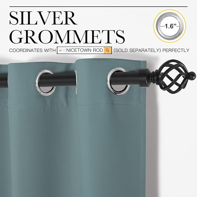 NICETOWN Modern Blackout Curtains Noise Reducing, Thermal Insulated and Privacy Room Darkening Drape Panels for Boy's Guest Room Door Small Short Window (Greyish Blue, 2 Panels, W42 x L68 -Inch)