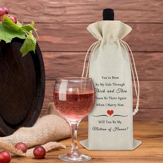 Matron of Honor Gift Bridesmaid Gift Wine Bag Bridesmaid Proposal Gifts for Friends from Bride Wedding Day Gift for Sister Bridesmaid Reusable Wine Wrap Bag Engagement Wedding Gift Valentin Gift