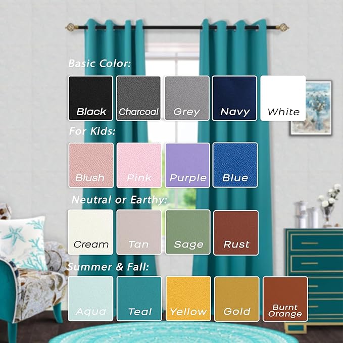 Mrs.Naturall Teal Blackout Curtains 84 Inch Length 2 Panels Set,Window Drapes Colorful Boho Curtains for Bedroom Living Room 84 Inches Long,Blue Green