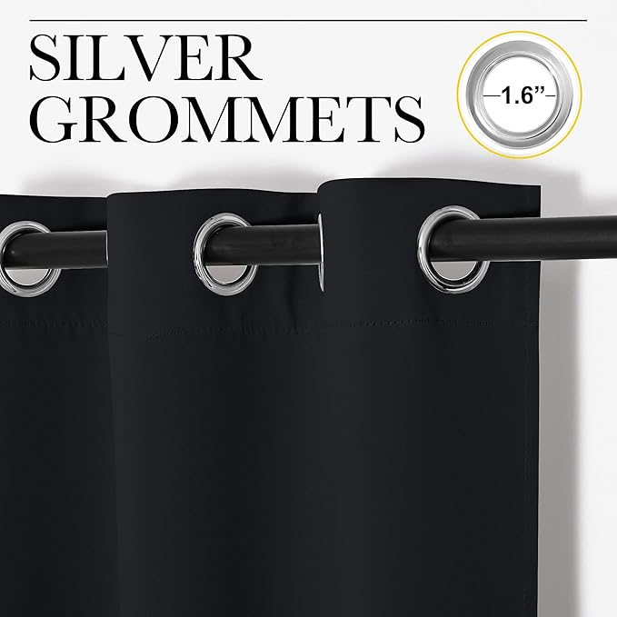 NICETOWN Halloween Bathroom Blackout Curtains and Drapes, Black Solid Thermal Insulated Grommet Blackout Drapery Panels for Window (2 Panels, 55 inches Wide by 68 inches Long, Black)