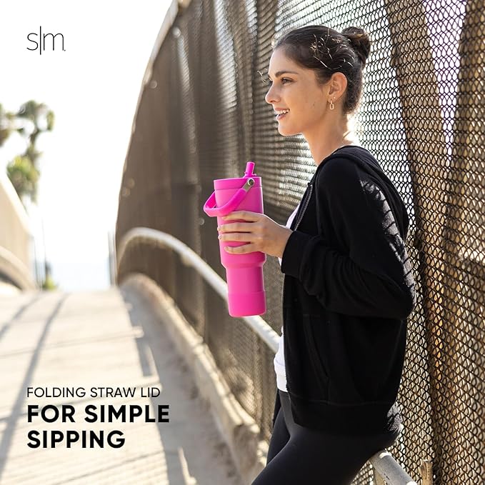 Simple Modern Trek Pivot | 40oz Flip Straw Tumbler with Handle | Water Bottle & Boot | Interchangeable Straw & Chug Lids | Insulated Stainless Steel Jug | Gym Sports Outdoors | Blush