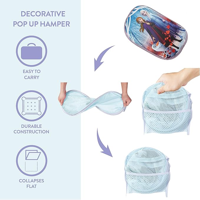 Idea Nuova Frozen 2 Pop Up Hamper Featuring Anna & Elsa, with Durable Carry Handles, 21" H x 13.5" W X 13.5" L