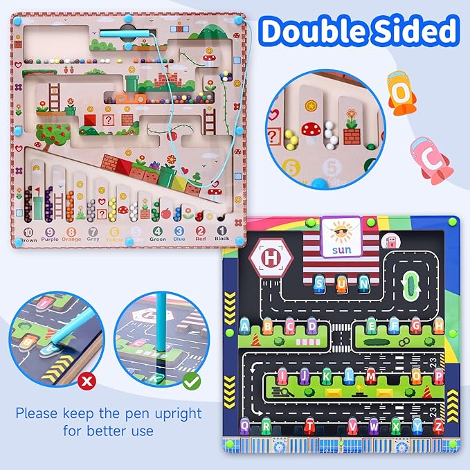 Magnetic Color and Number Maze, Magnetic Alphabet Maze, Magnet Maze Board,Montessori Toys for 3 Year Old,Fine Motor Skills Toys for Toddlers Kids Boys Girls 3 4 5 Years Old Gift (Light Green)