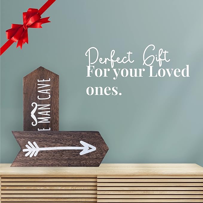 Nursery Wall Decor - 2 Pcs Little Man Cave Sign, Baby Boy Woodland Nursery Decor for Kids Toddler Bedroom Playroom Sign Decoration, Wooden Arrow Wall Art Brown (14 inch)