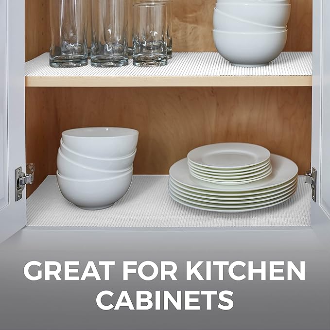 HOME GENIE Drawer Shelf and Cabinet Liner, Durable with Strong Grip, 17.5 Inch x 10 FT, Non Adhesive Liners Protect Kitchen Cabinets and Cupboard, Bathroom Drawers and Shelves, Desks, Pure White