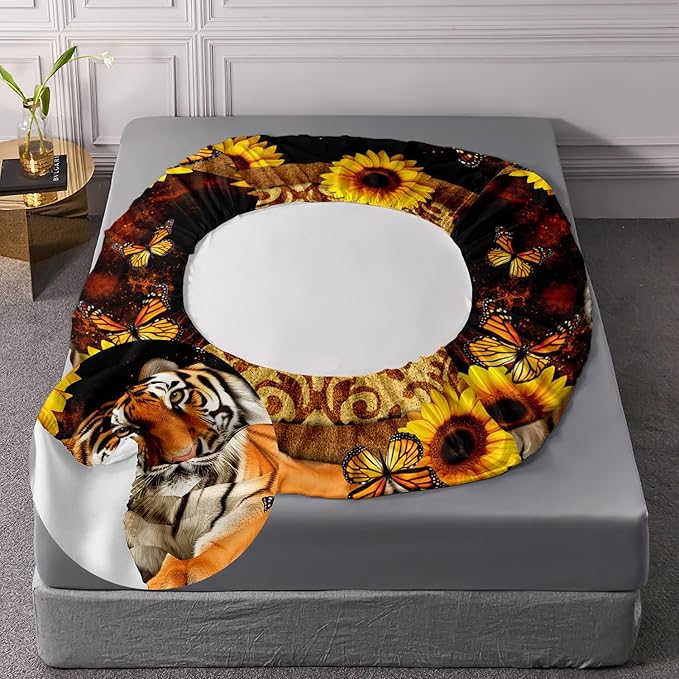 AILONEN Tiger Fitted Sheet Set Twin Size, Vintage Retro Boho Bed Sheet Set Sunflower Butterfly Sheet Set,3 Pieces Printed Teen Boys Tiger Fitted Sheet with 2 Pillowcases