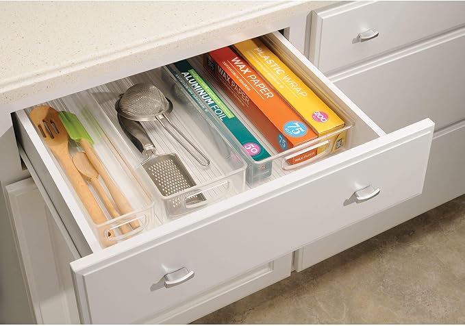 iDesign BPA-Free Plastic Pantry and Kitchen Storage, Freezer and Fridge Organizer Bin with Easy Grip Handles – 16” x 8” x 3”, Clear