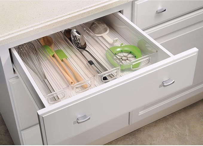IDesign BPA-Free Plastic Pantry and Kitchen Storage, Freezer and Fridge Organizer Bin with Easy Grip Handles – 16" x 4" x 3", Clear