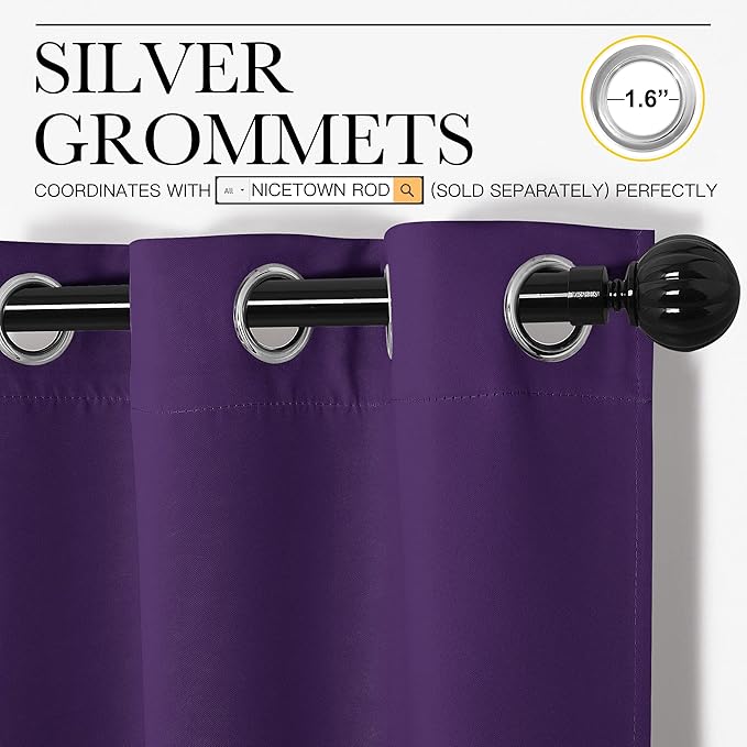 NICETOWN Purple Blackout Curtains 78 inches Long, Niose Reducing and Thermal Insulated Room Darkening Curtains for Girls Bedroom Living Room Window Decoration (55 inches Wide, 2 Panels)