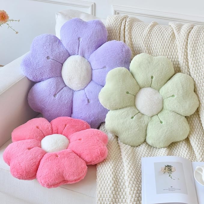 Flower Pillow, Flower Shaped Pillow Decorative Throw Pillows for Bed Couch, Cute Daisy Pillow Dorm Decor Floor Seating Cushion (Hot Pink, 19.6 Inches)