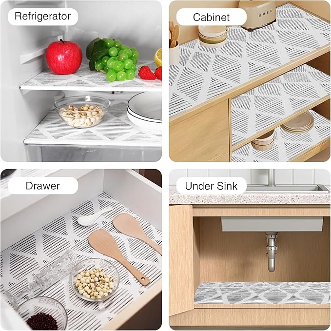Shelf and Drawer Liner for Kitchen Cabinet-24 in x 20 FT Non-Adhesive Cabinet Liners for Shelves Non-Slip Waterproof Kitchen Drawer Liners Contact Paper Shelf Paper with Knife and Tape Measure