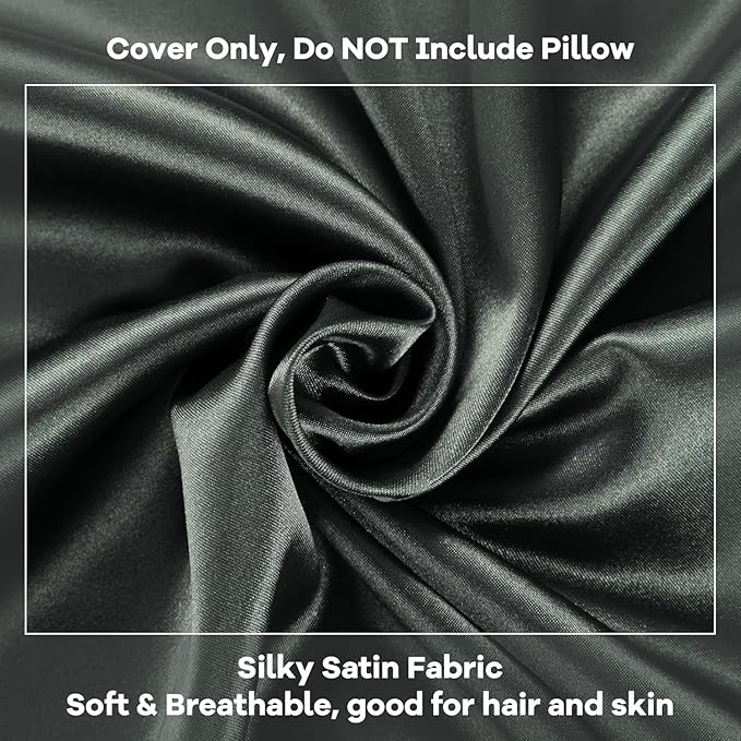HOMBYS Satin Bed Wedge Pillow Cover Silky & Smooth Wedge Pillowcase 1 Pack 24x24x10, Soft & Breathable, Removable & Machine Washable-Zipper Design (Pillow Not Include),Dark Grey