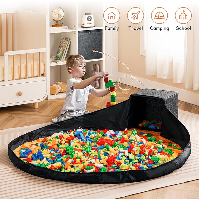 Toy Storage Basket and Play Mat 13" Stackable and Foldable Cube Toy Organizers and Storage Bins for Kids