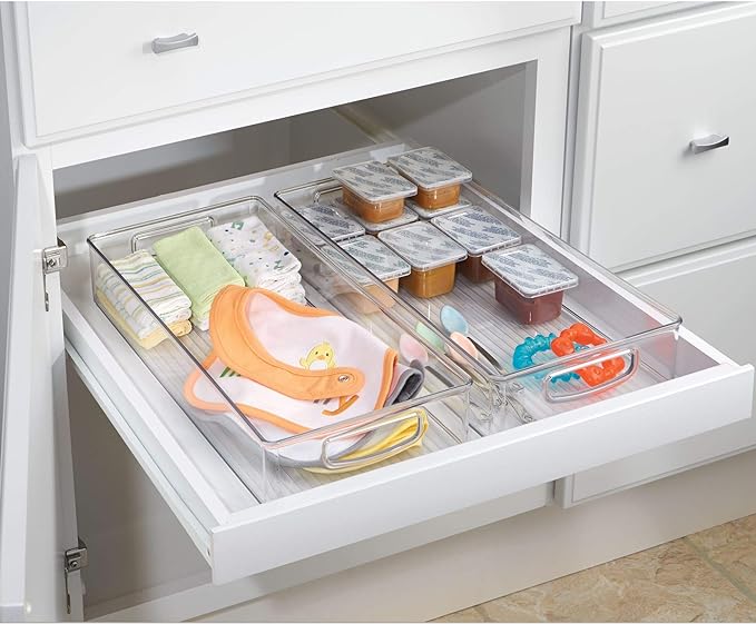 iDesign BPA-Free Plastic Pantry and Kitchen Storage, Freezer and Fridge Organizer Bin with Easy Grip Handles – 16” x 8” x 3”, Clear