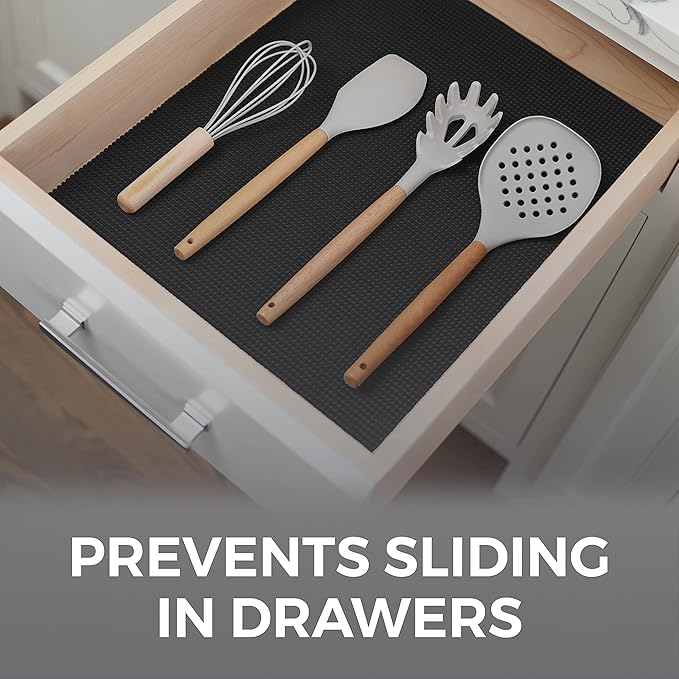HOME GENIE Drawer Shelf and Cabinet Liner, Durable with Strong Grip, 17.5 Inch x 20 FT, Non Adhesive Liners Protect Kitchen Cabinets and Cupboard, Bathroom Drawers and Shelves, Desks, Pitch Black
