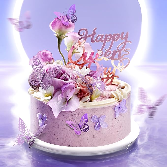 SAOROPEB 3D Butterfly Wall Decor 48 Pcs 4 Styles 3 Sizes, Butterfly Decorations for Butterfly Birthday Decorations Butterfly Party Decorations Cake Decorations, Removable Stickers (Lavender)