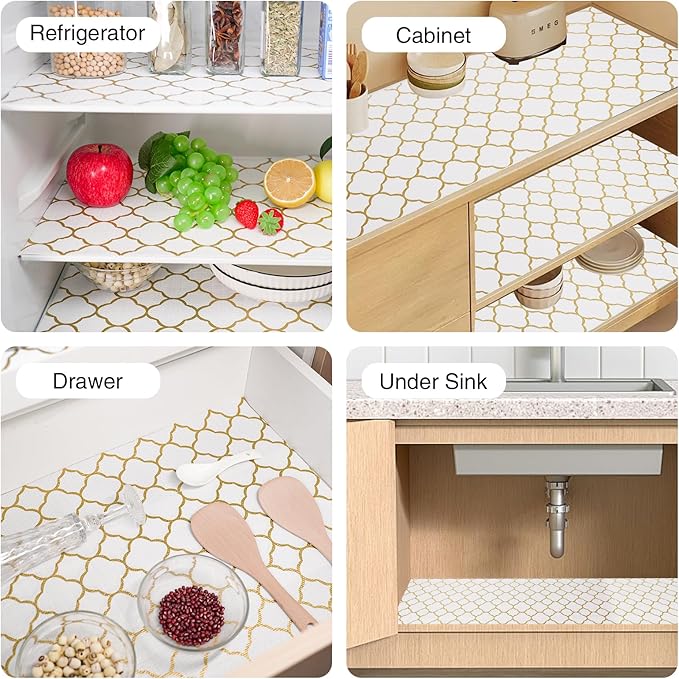 Shelf and Drawer Liner for Kitchen Cabinet-12 in x 10 FT Non-Adhesive Cabinet Liners for Shelves Non-Slip Waterproof Kitchen Drawer Liners Contact Paper Shelf Paper with Knife and Tape Measure