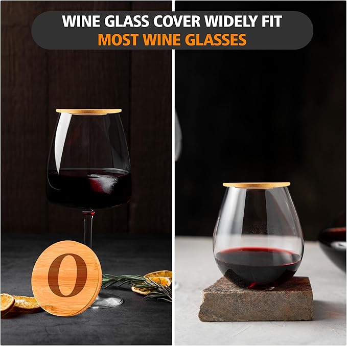 Personalized Wine Glass Charcuterie Topper - Custom Laser Engraved Initial Bamboo Wine Glass Topper Stopper Coasters Plate ID Identification Wine Glass Charcuterie Board Topper (Letter O)