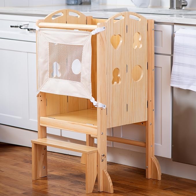 Avenlur Laurel - 4 in 1 Foldable Kitchen Tower - Step Stool for Toddlers - Ideal for Kitchen, Living Room, Playroom, and More - with Integrated Chalkboard - Children Kitchen Stool