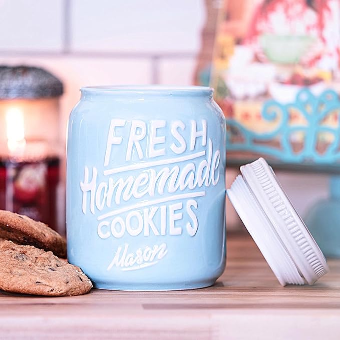 Mason Jar Ceramic Set - Cooking Utensils Set with Ceramic Jar, Measuring Cups & Spoons, Utensil Holder for Stove, and Sponge Holder Ceramic - Vintage Utensil Rest & Condiment Shakers (Blue, 17-Pieces)
