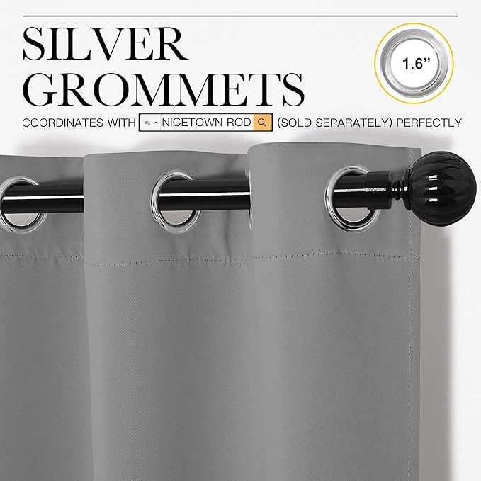NICETOWN Silver Grey Room Darkening Curtain Panels 96" Long for RV, Play Room, Studio, Heat Block Out and Keep Warm Drapes Window Treatment Drapes for Doorway Entryway Patio (55" Width, 2 Panels)