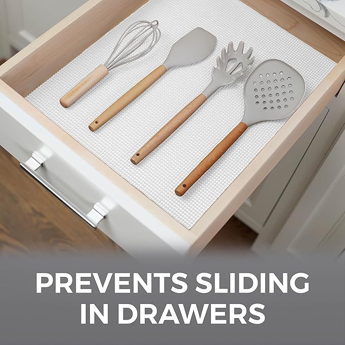 HOME GENIE Drawer Shelf and Cabinet Liner, Durable with Strong Grip, 12 Inch x 20 FT, Non Adhesive Liners Protect Kitchen Cabinets and Cupboard, Bathroom Drawers and Shelves, Desks, Pure White