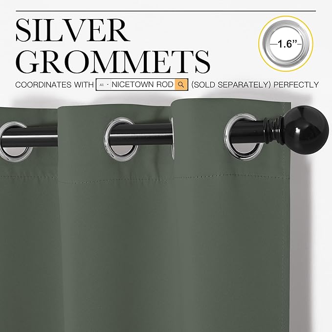 NICETOWN Thermal Curtains for Kids Room, Window Treatment Thermal Insulated Solid Grommet Blackout Drape Panels for Bedroom (Dark Mallard, Set of 2, 34 by 84 inches)