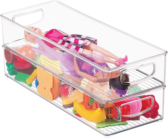 iDesign BPA-Free Plastic Pantry and Kitchen Storage, Freezer and Fridge Organizer Bin with Easy Grip Handles – 16" x 6" x 3", Clear