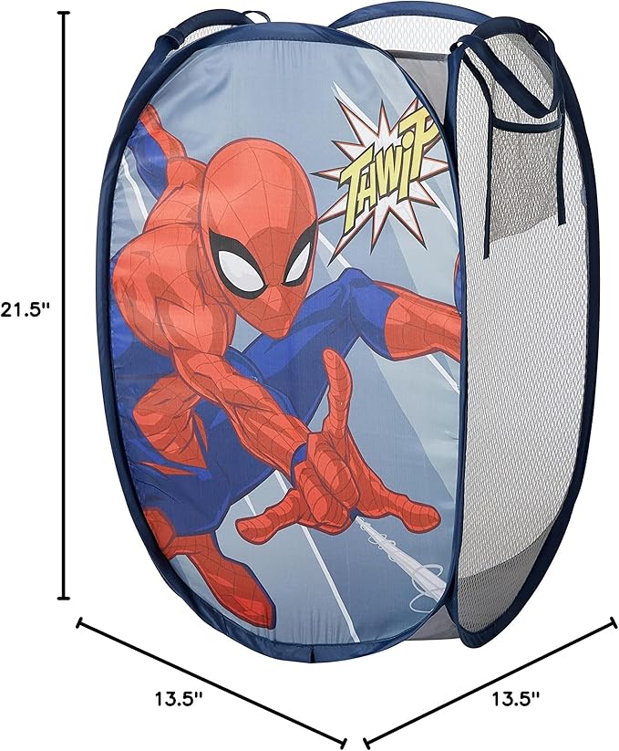 Idea Nuova Spiderman Pop Up Hamper with Durable Carry Handles, 21'' H x 13.5'' W X 13.5'' L