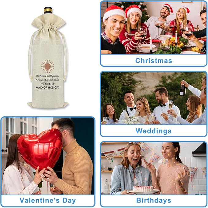 Maid of Honor Proposal Gifts Bridesmaid Gift from Bride Engagement Wine Bag Gift for Women Wedding Day Bridal Party Bachelorette Gifts for Bridesmaids Matron of Honor Friend Sister Wine Bottle Bag