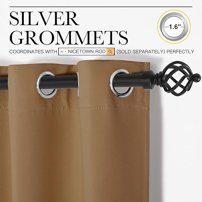 NICETOWN Gold Brown Sleek Blackout Curtains 48 inches Length for Small Windows, Noise Reducing and Block Draft Panels for Door Doorway Laundry Office Luxury Decor Theme (2 Panels, W42 inches Wide)